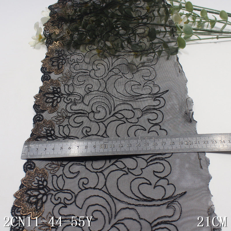 【1pack】-freedombeauty|Black Mesh Single-Sided Vintage Flower Embroidery Trim 21cm Curtain Sofa Cushion Lace Trim Accessories