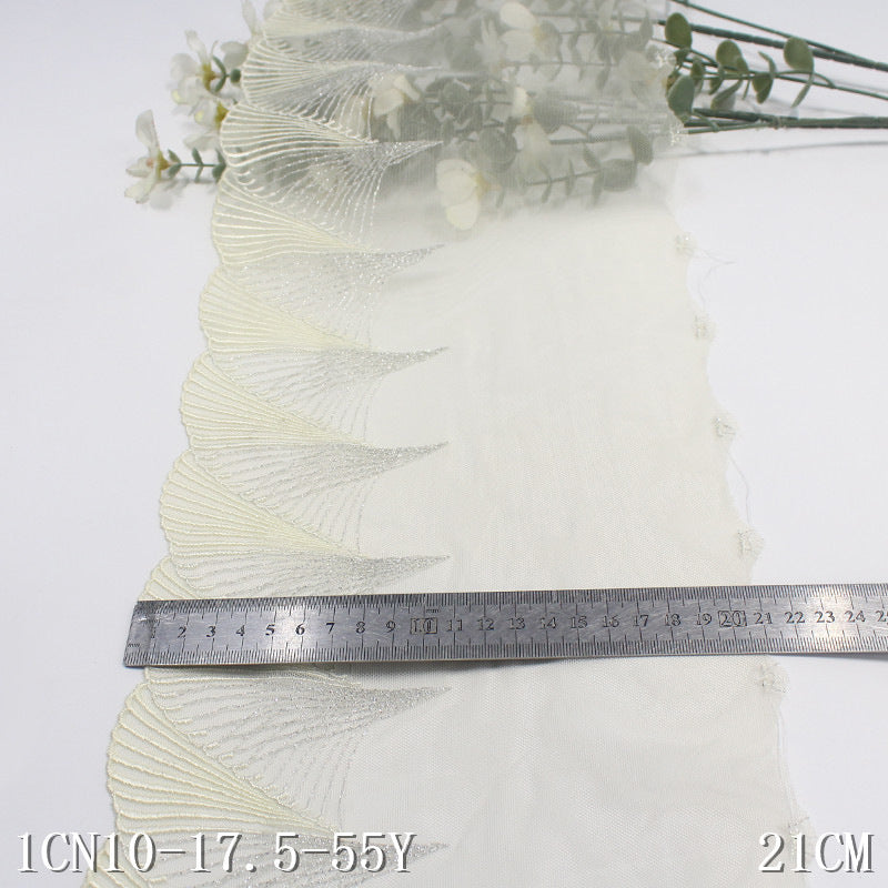 【1pack】-freedombeauty|Yellow Single-Sided Vintage Silver Thread Fan Mesh Embroidery Lace Curtain Sofa Cushion Lace Trim Accessories