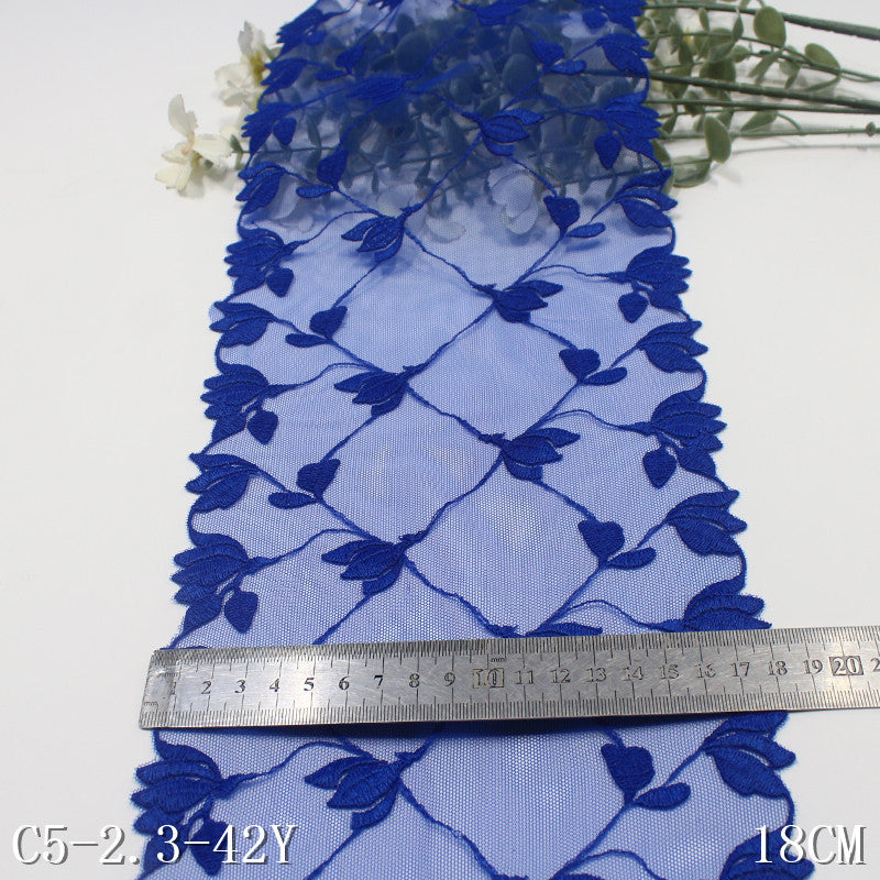 【1pack】-freedombeauty|Blue Diamond Mesh Double-Sided Flower Mesh Embroidery 18cm Curtain Sofa Cushion Lace Trim DIY