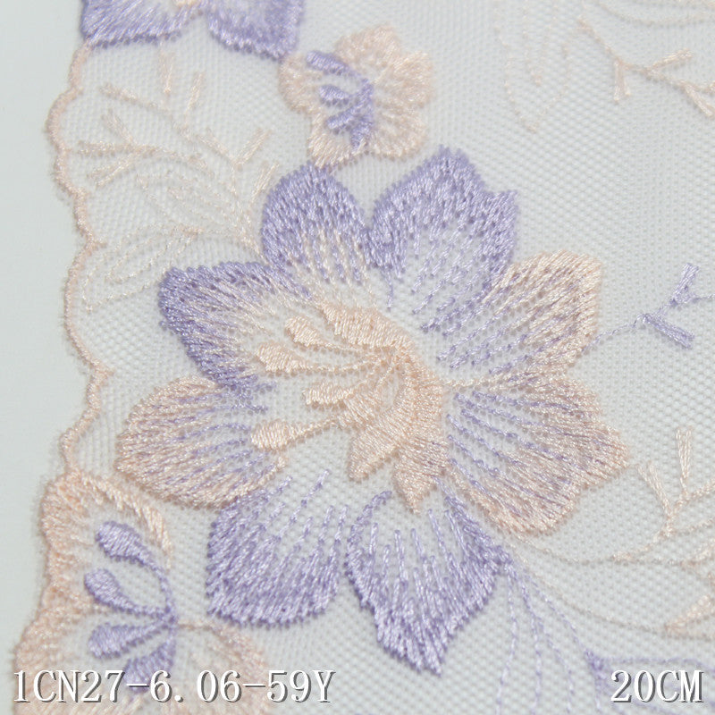 【1pack】-freedombeauty|Two-tone Single-sided Vintage Floral Mesh Embroidery Trim 20cm Curtain Sofa Cushion Lace Trim Accessories