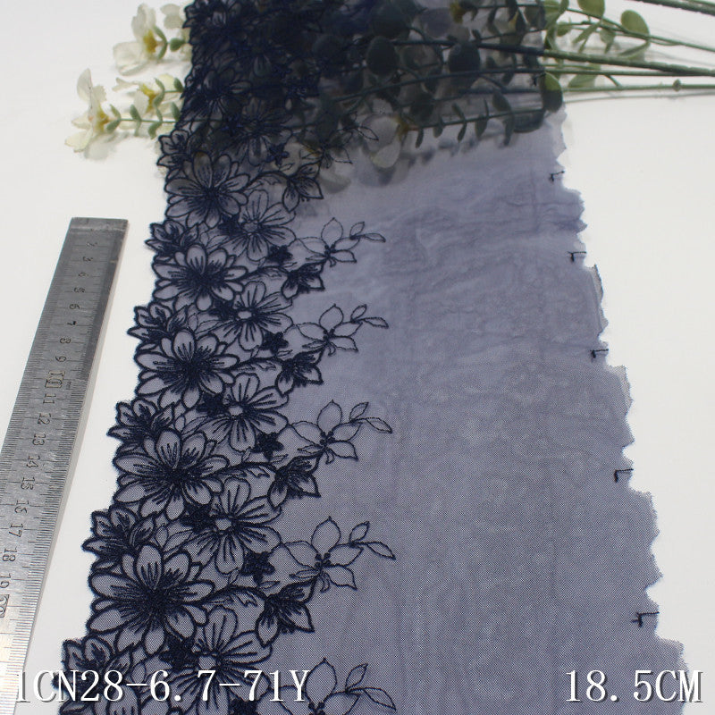 【1pack】-freedombeauty|Deep Navy Blue Mesh Single-Sided Ancient Style Flower Embroidery Trim Curtain Sofa Cushion Lace Trim DIY Accessories