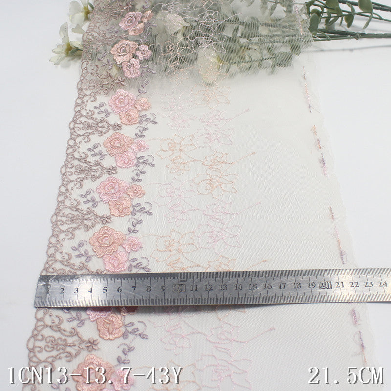 【1pack】-freedombeauty|Pink Mesh French Style Single-Sided Small Flower Embroidery Lace Trim 21cm Clothing Home Textile Lace Trim DIY Accessories