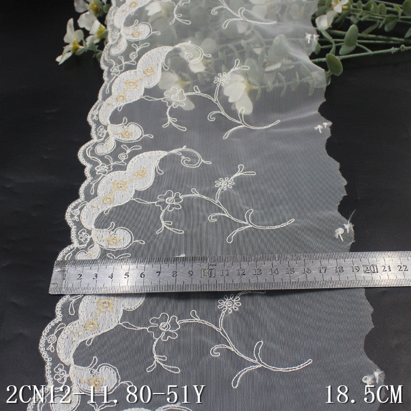 【1pack】-freedombeauty|White Mesh Single-Sided Vintage Small Flower Elastic Embroidery Clothing Home Textile 18cm Lace Trim DIY Accessories