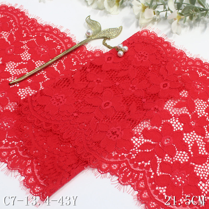 freedombeauty|Red Double-Sided Wavy Full Elastic Eyelash Lace Trim Performance Costume Curtain 21cm Lace Trim Accessories