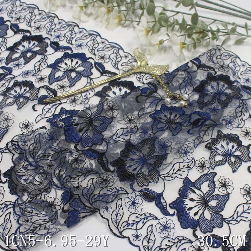 【1pack】-freedombeauty|Gray and White Mesh Full Ancient Style Polyester Thread Flower Embroidery Lace Trim Clothing Curtain Lace Trim Accessories