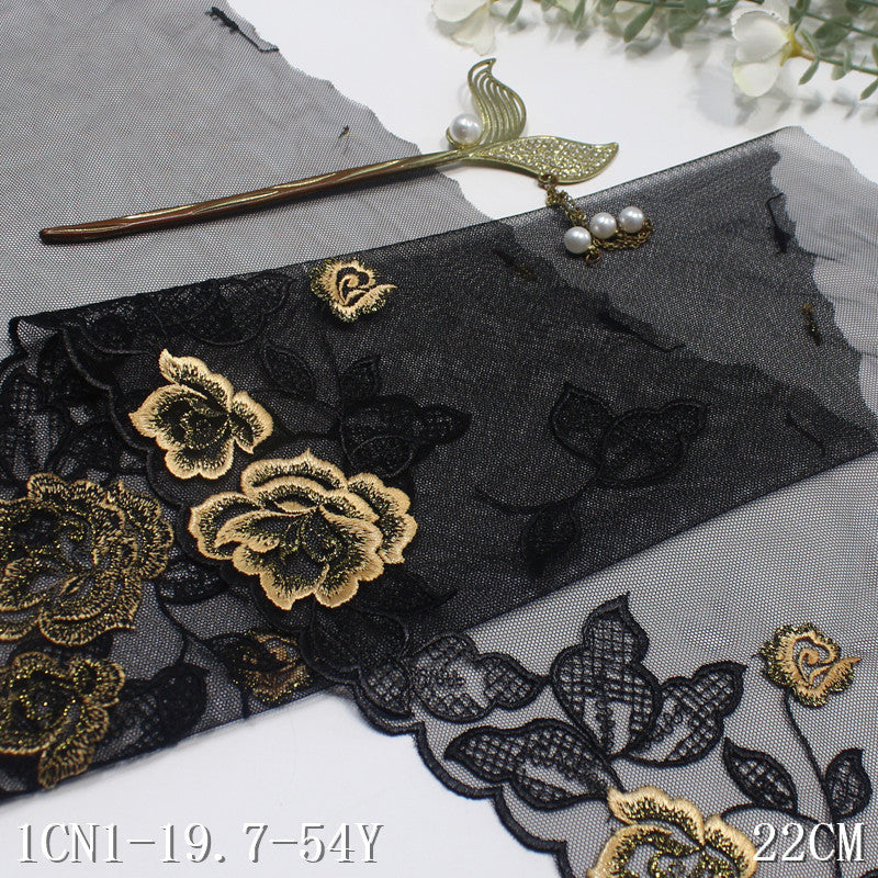 【1pack】-Freedombeauty | Two-Color Mesh Single Side Gold Silk Antique Flower Embroidery Lace Clothing Home Textile Lace Accessories DIY