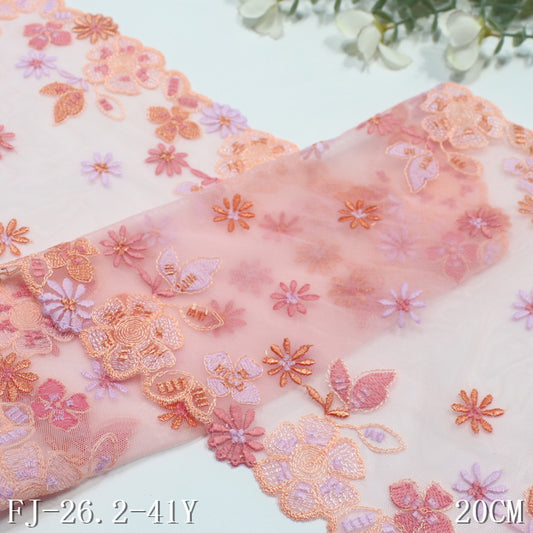 【1pack】-Freedombeauty | Pink Bilateral Fresh Flowers Stretch Embroidery Lace Lolita Clothing Lace Accessories