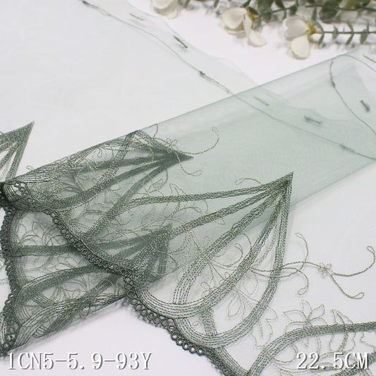 【1pack】-Freedombeauty | Unilateral Vintage Gold Thread Floral Mesh Embroidery Lace 22cm Clothing Home Textile Lace Accessories DIY