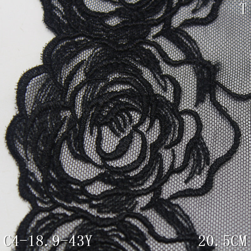 【1pack】-freedombeauty|Black and White Single-Sided Retro Rose Mesh Embroidery Lace 20cm Clothing Home Textile Lace Trim DIY