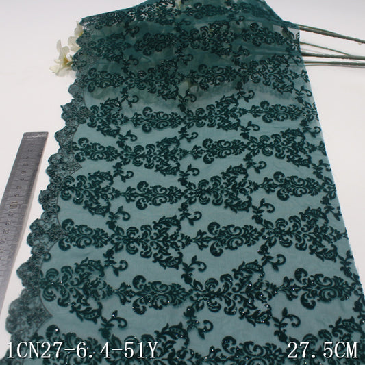 【1pack】-freedombeauty|Multicolor Chiffon Mesh Single-Sided Flocking Pattern Embroidery Trim Curtain Sofa Cushion Lace Trim Accessories