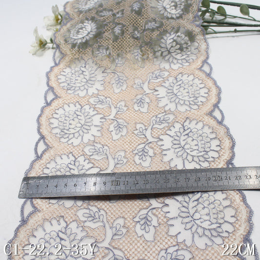 【1pack】-freedombeauty|White Mesh Double-Sided Gold Thread Classical Flower Embroidery Trim Curtain Sofa Cushion Lace Trim Accessories