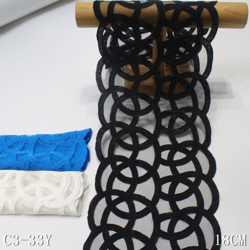 【1pack】-freedombeauty|Multicolor Mesh Vintage Interwoven Circle Embroidery Lace Trim 18cm Curtain Sofa Cushion Lace Trim Accessories