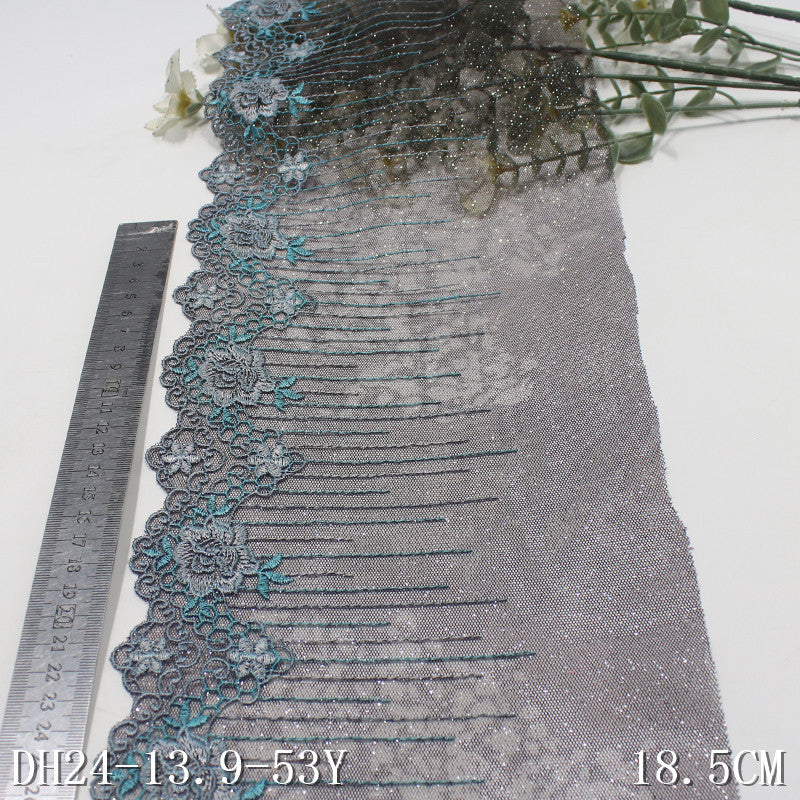 【1pack】-freedombeauty|Shiny Gray Mesh Single Wave Retro Tassel Pattern Embroidery Lace Trim Clothing Curtain Fabric Lace Accessories