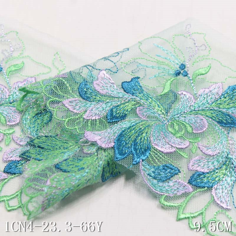 【1pack】-freedombeauty|Green Mesh Single-Sided Polyester Flower Narrow Embroidery Trim Accessories Curtain Table Edge Fabric Trim