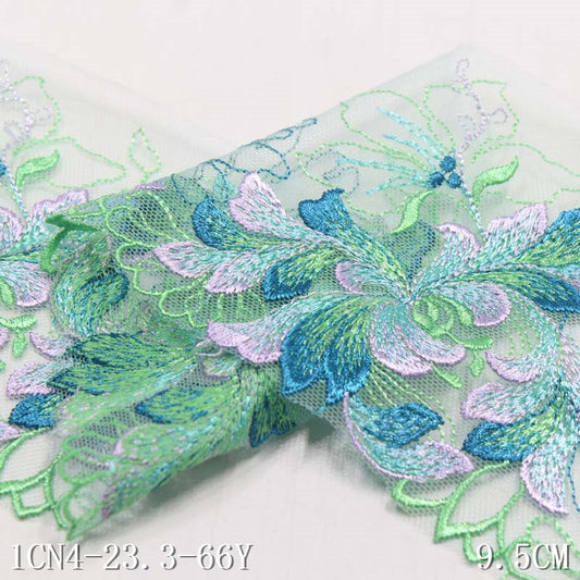 【1pack】-freedombeauty|Green Mesh Single-Sided Polyester Flower Narrow Embroidery Trim Accessories Curtain Table Edge Fabric Trim