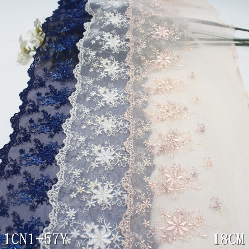 【1pack】-Freedombeauty | Multi-Color French Unilateral Silver Silk Small Flower Embroidery Lace 16cm Clothing Home Textile Lace Accessories DIY