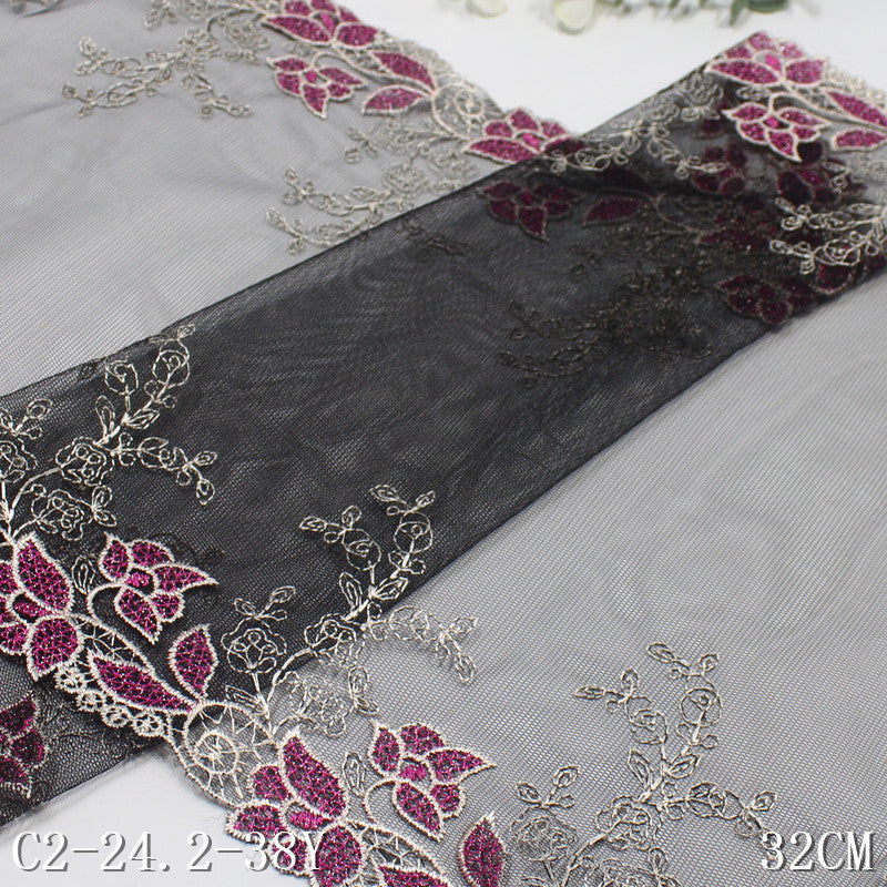 【1pack】-freedombeauty | Two-tone Double-sided Classical Gold Thread Flower Mesh Embroidery Lace Trim Dancewear Pajamas Lace Trim Accessories