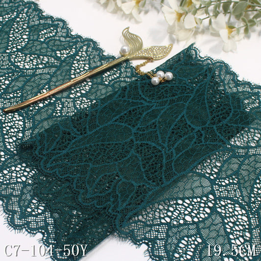 freedombeauty|Dark Green Double-Sided Wavy Ancient Style Elastic Eyelash Lace Trim for Lingerie and Curtain 19cm Lace Trim Accessories