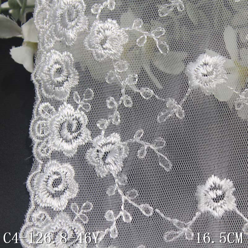 【1pack】-freedombeauty|White Mesh French Style Double-Sided Polyester Flower Embroidery Lace Trim DIY Lingerie Clothing Lace Trim Accessories