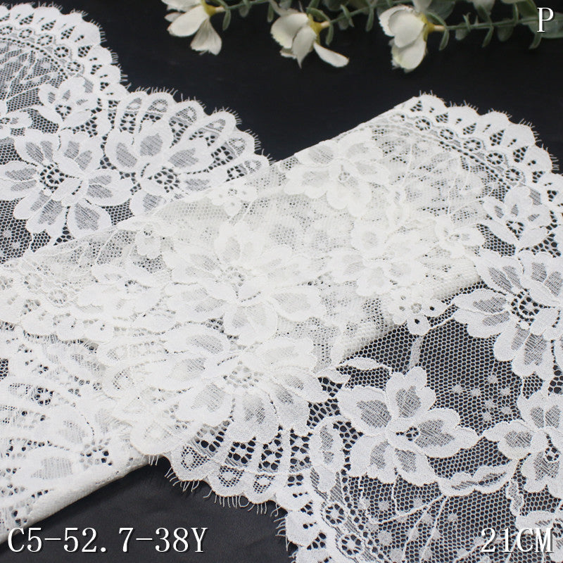 freedombeauty|White Romantic French Style Double Wave Full Floral Elastic Eyelash Lace Soft 21CM Lace Trim