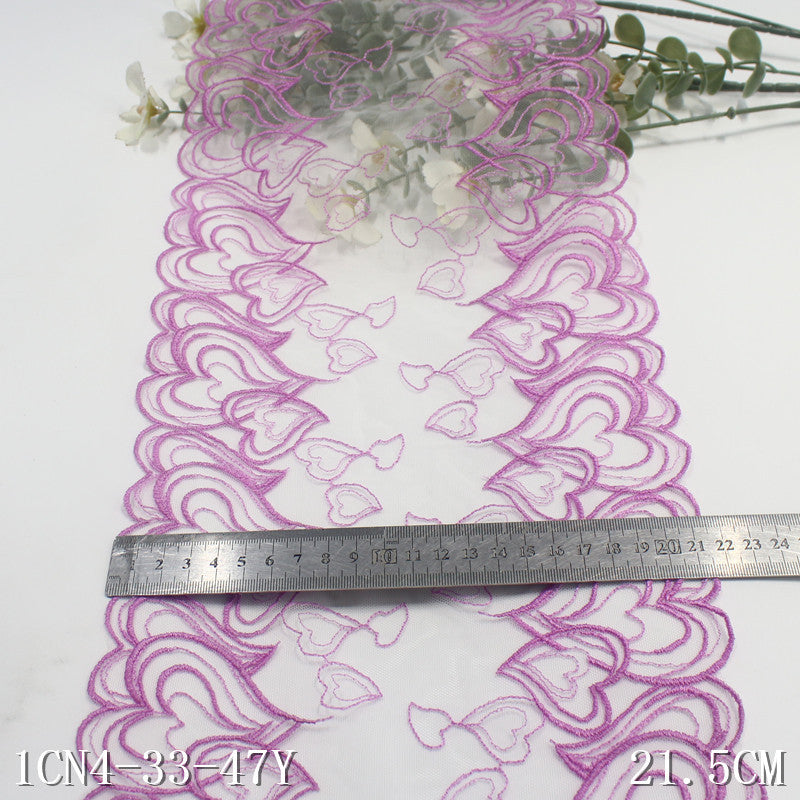 【1pack】-freedombeauty|Pink Mesh Double-Sided Heart Embroidery Lace Trim Curtain Sofa Cushion 21cm Lace Trim DIY Accessories