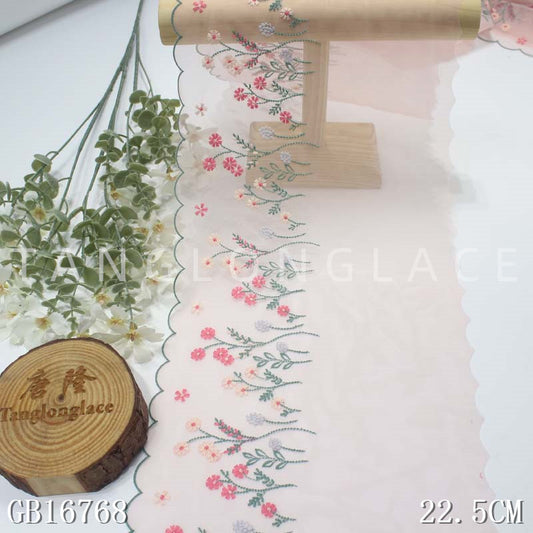 【1pack】-Freedombeauty | Boutique Light Pink Unilateral Fresh Floral Embroidery Lace Clothing Curtains Lace Accessories