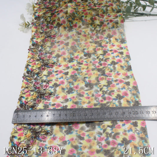 【1pack】-freedombeauty|Printed Mesh Single Edge Gold Thread Flower Embroidery Trim 21cm Curtain Sofa Cushion Lace Trim Accessories