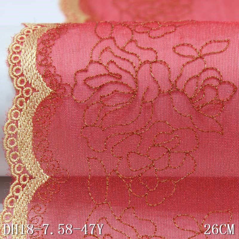 freedombeauty|Red Lace Mesh Gold Polyester Thread Double-Sided Embroidery Trim Accessories Curtain Sofa Cushion Trim