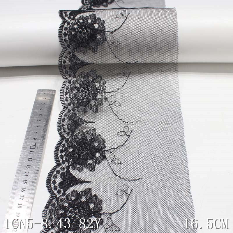 【1pack】-Freedombeauty | Black Mesh Polyester Thread Exquisite Flower Embroidery Lace Accessories Curtain Sofa Cushion Underwear Lace