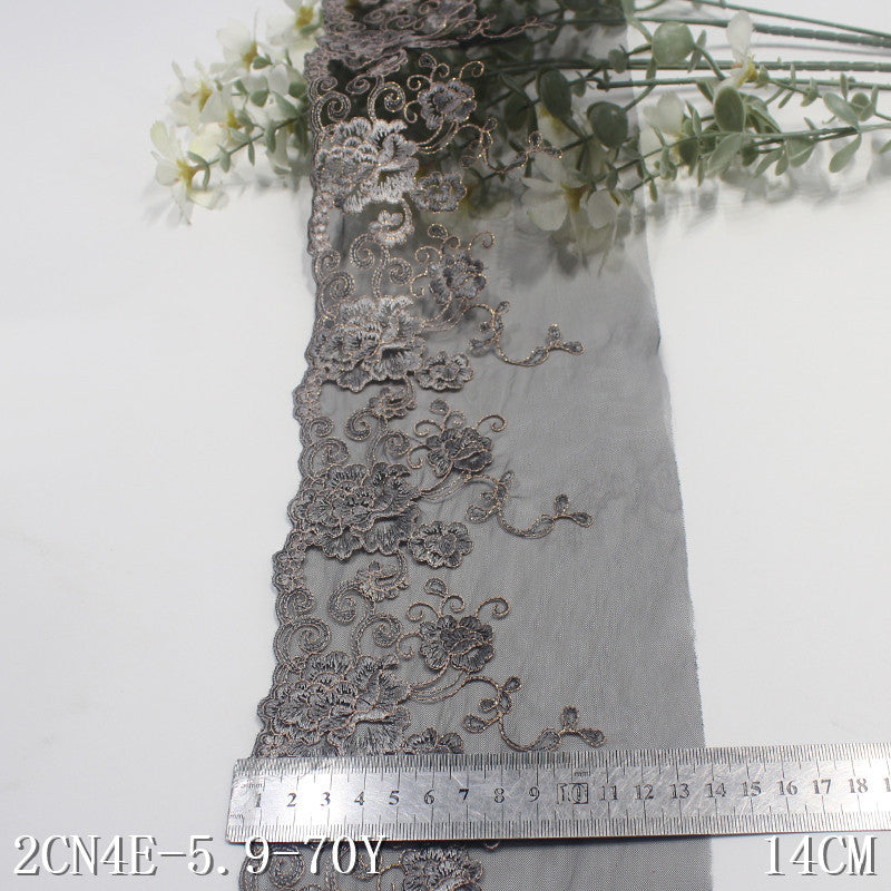 freedombeauty|Multicolor Mesh Single Edge Gold and Silver Thread Flower Embroidery Trim Clothing Curtain 14cm Lace Trim Accessories