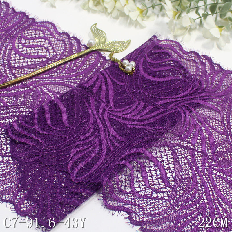 freedombeauty|Purple Double-Sided Wavy Ethnic Style Elastic Eyelash Lace Dance Costume Curtain 22cm Lace Trim Accessories
