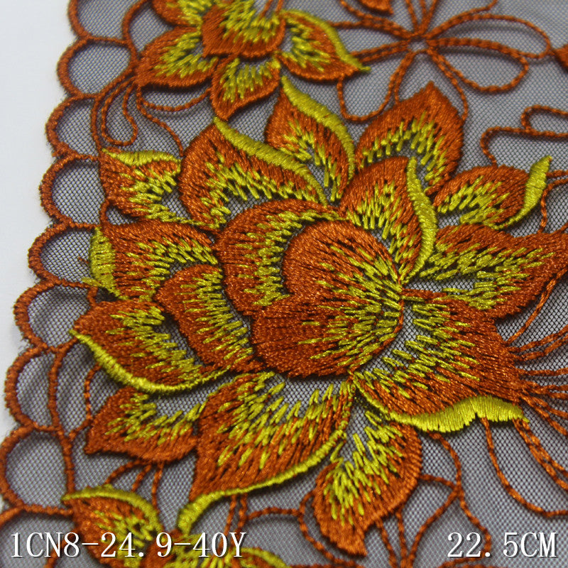 【1pack】-freedombeauty | Black Mesh Single Edge Vintage Flower Embroidery Trim 22cm Curtain Sofa Cushion Lace Trim Accessories