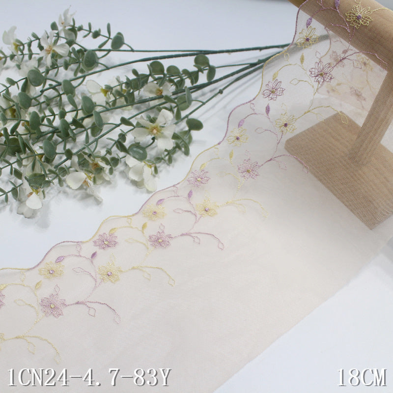 【1pack】-freedombeauty|Light Orange Mesh Single Edge Vintage Small Flower Embroidery Lace 18cm Ancient Costume Hanfu Lace Trim Accessories