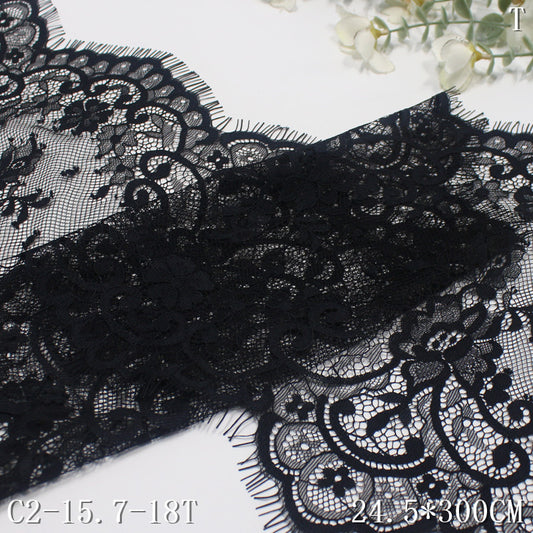 freedombeauty|Black Double-Sided Asymmetrical French Pattern Non-Elastic Eyelash 24cm Clothing Home Textile Lace Trim Accessories