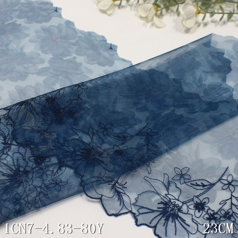 【1pack】-freedombeauty|Printed Mesh Single Edge Ancient Style Flower Embroidery Lace 23cm Traditional Hanfu Lace Trim DIY