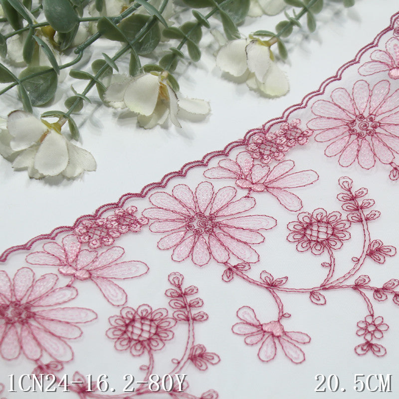 【1pack】-freedombeauty|White Mesh Vintage Single Wave Raspberry Red Polyester Thread Flower Embroidery Trim Women's Clothing Home Textile Accessories DIY