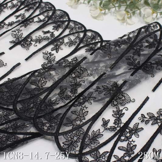 【1pack】-freedombeauty|White Mesh Double-Sided Black Half-Oval Misaligned Flower Vine Embroidery Trim Vintage Clothing Backpack Accessories DIY