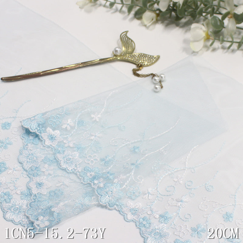 【1pack】-Freedombeauty | Blue Grenadine Unilateral Two-Tone Vintage Small Flower Embroidery Clothing Home Textile 20cm Lace Accessories DIY