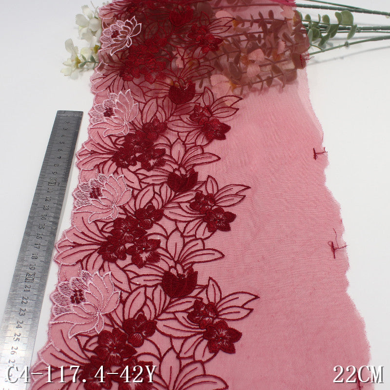 【1pack】-freedombeauty|Two-tone Single-sided Vintage Floral Mesh Embroidery Trim Clothing Home Textile 22cm Lace Trim DIY Accessories