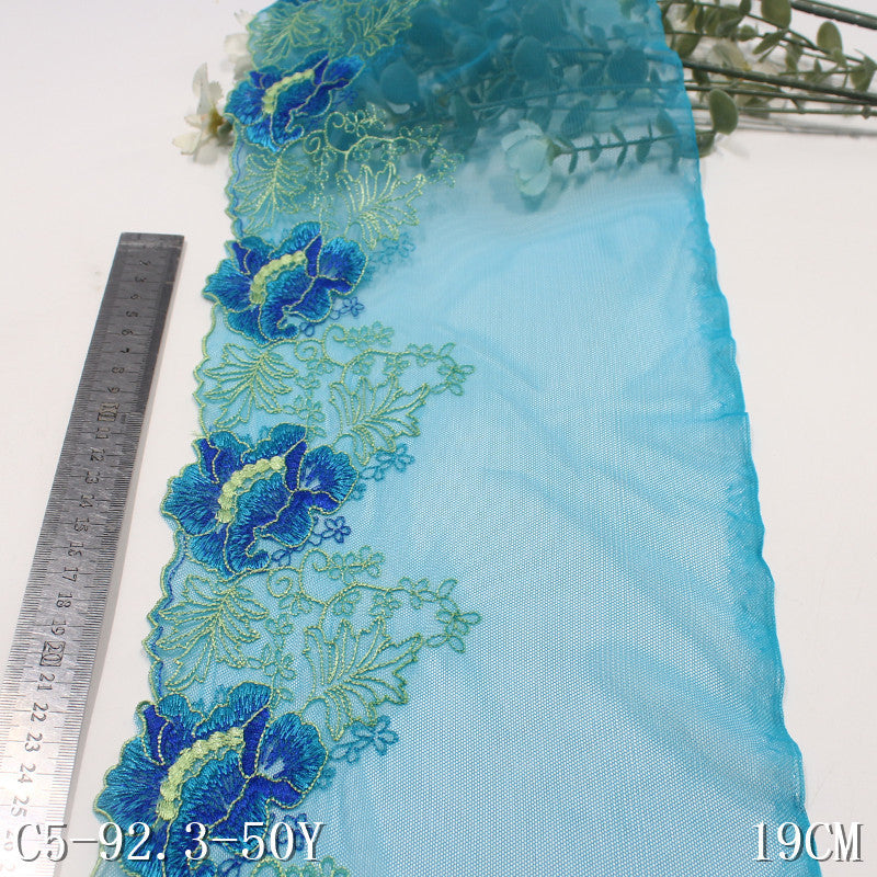 【1pack】-freedombeauty|Purple Mesh Single-Sided Vintage Flower Embroidery Lace 19cm Clothing Home Textile Lace Trim DIY