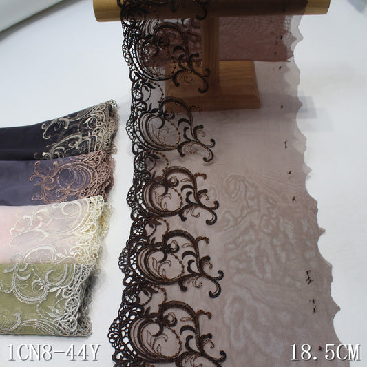 【1pack】-freedombeauty|Multicolor Silver Thread Ancient Style Water-Soluble Pattern Embroidery Lace Trim 17cm Clothing Home Textile Lace Trim DIY