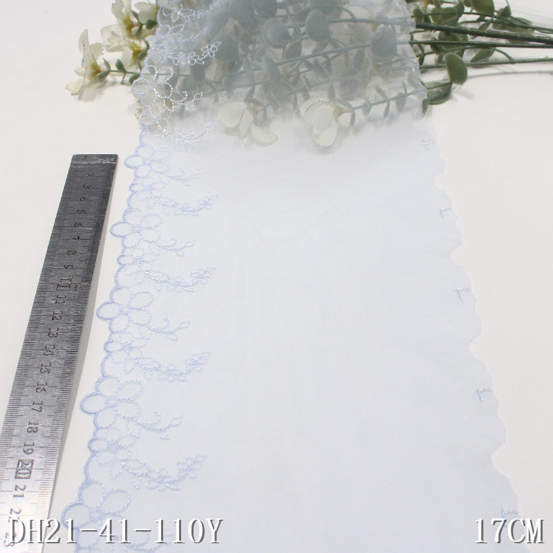 【1pack】-Freedombeauty | Light Blue Single Side Japanese Small Flower Light Mesh Embroidery 17cm Clothing Home Textile Lace Accessories