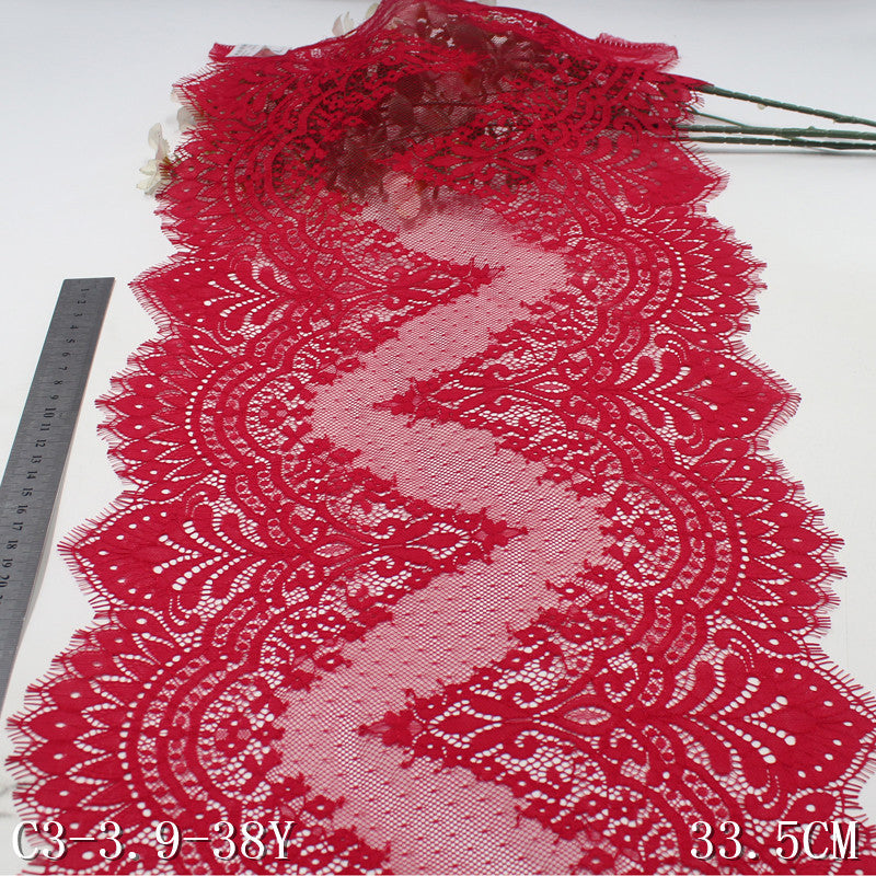 freedombeauty|Black and Red Double-Sided Large Wave Classical Flower Non-Elastic Eyelash 33cm Clothing Home Textile Lace Trim DIY