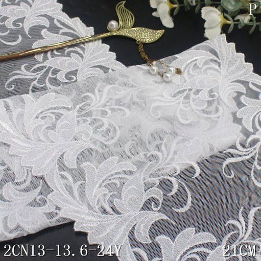 【1pack】-freedombeauty|Bleached Color Double-Sided Chinese Style Pattern Mesh Embroidery Trim Curtain Sofa Cushion Lace Trim DIY Accessories