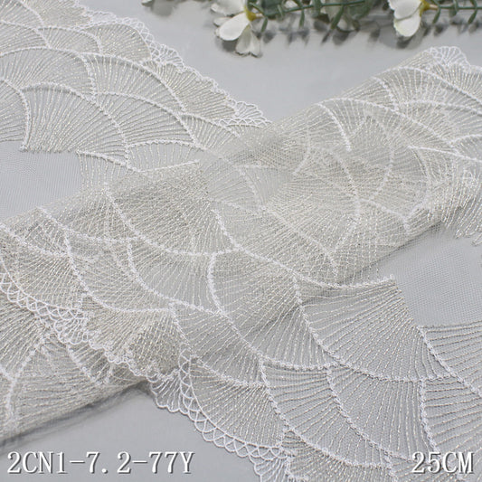 【1pack】-Freedombeauty | White Mesh Bilateral Gold Silk Shell Embroidery Lace 25cm Curtain Sofa Cushion Lace Accessories