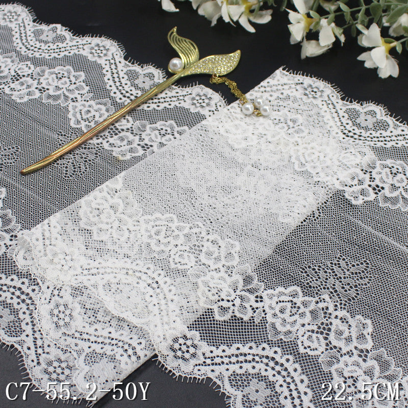 freedombeauty|White Double-Sided Wavy Retro Elastic Eyelash Lace Trim Performance Costume Curtain 22cm Lace Trim Accessories