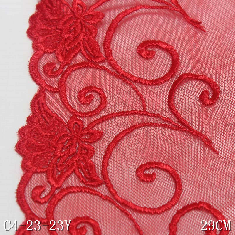 freedombeauty|Red Mesh Double Wave Pattern Embroidered Lace Trim for Curtains and Home Decor