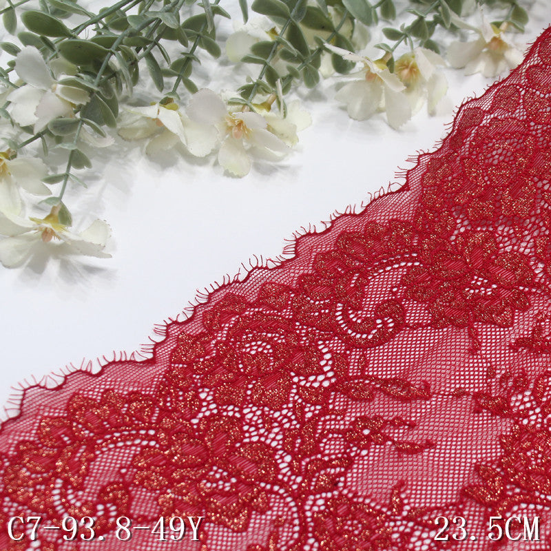 freedombeauty|Red Asymmetrical Gold Stamping Elastic Eyelash Lace Trim Dance Costume Curtain 23cm Lace Trim Accessories