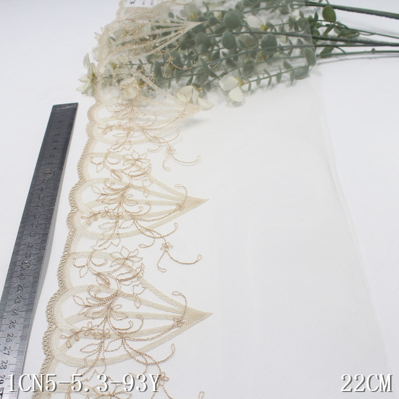 【1pack】-Freedombeauty | Unilateral Vintage Gold Thread Floral Mesh Embroidery Lace 22cm Clothing Home Textile Lace Accessories DIY