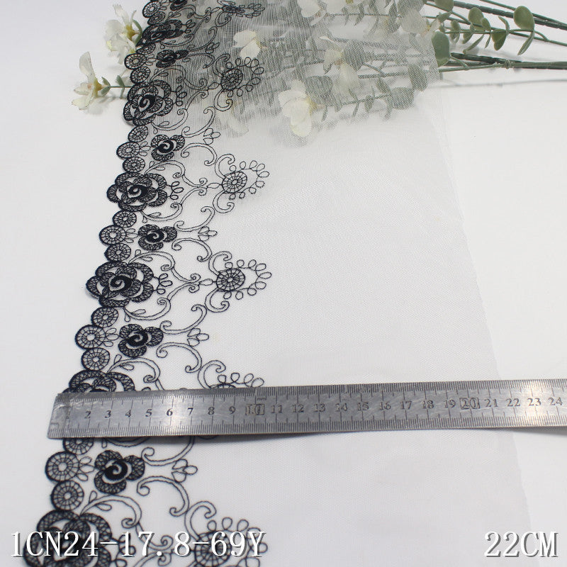 【1pack】-freedombeauty|Pink Mesh Single Edge Vintage Flower Embroidery Trim 22cm Curtain Sofa Cushion Lace Trim Accessories